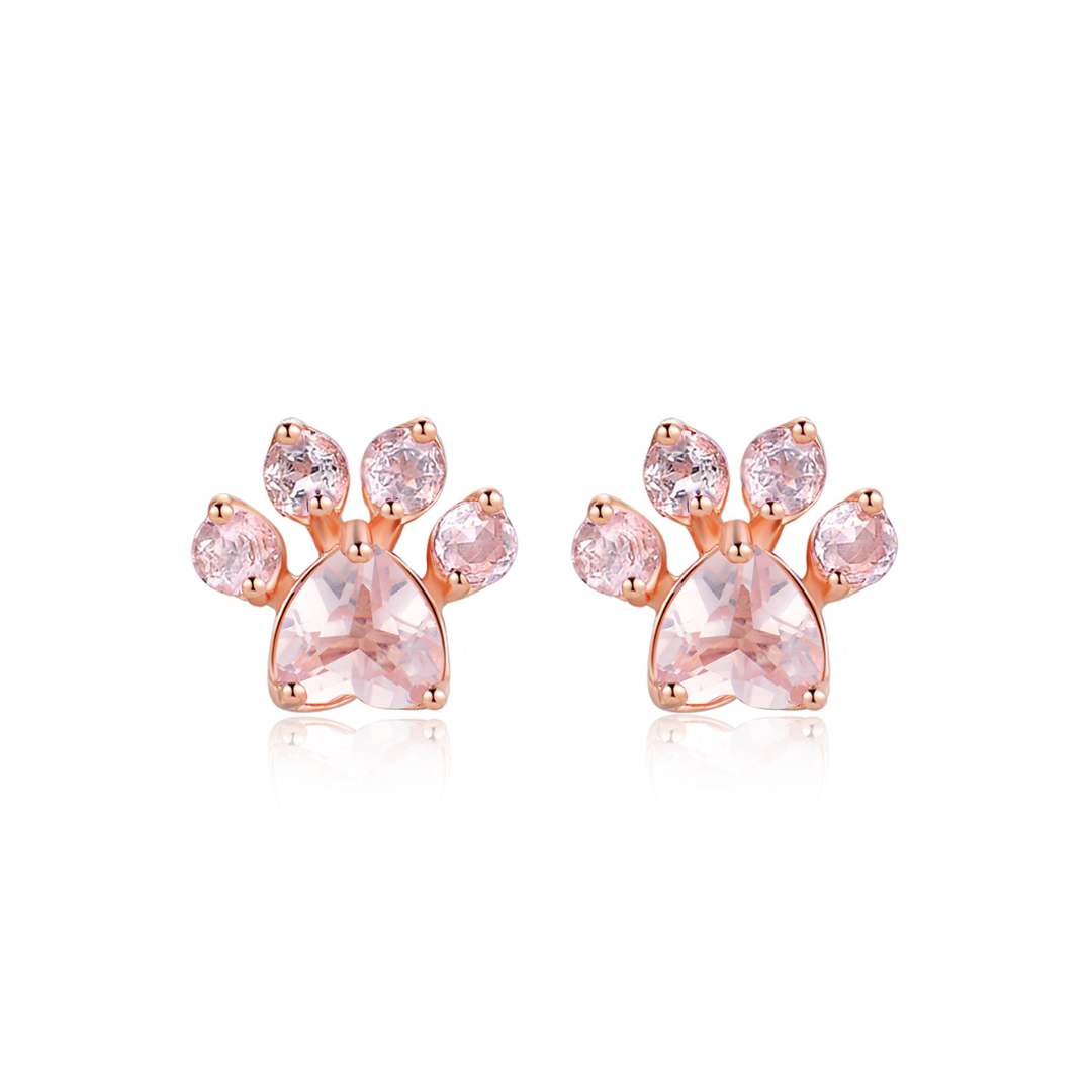 Crystal Paw Earrings - Rose Gold