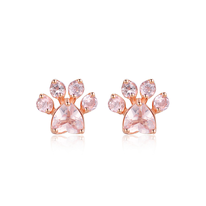 Crystal Paw Earrings - Rose Gold