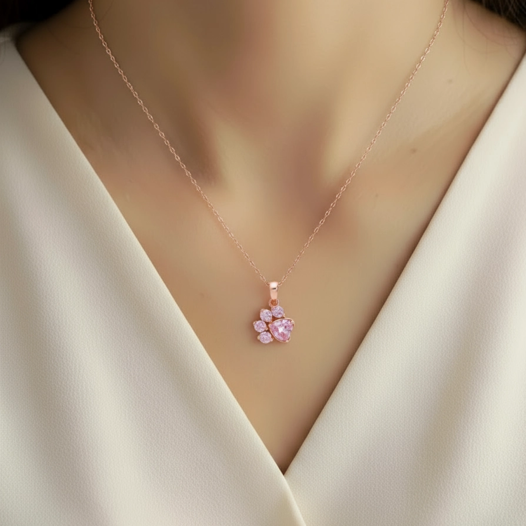 Crystal Paw Necklace - Pink