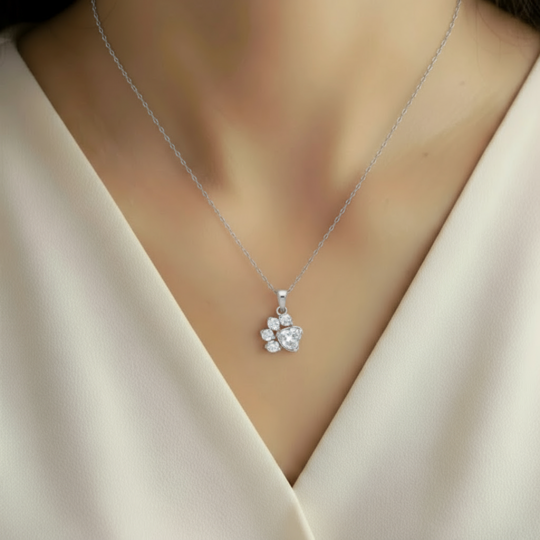 Crystal Paw Necklace - Clear