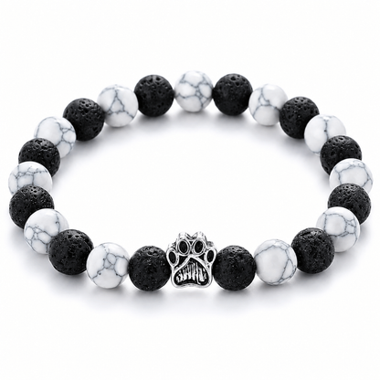 Ghost Bracelet, Limited Halloween Edition: white and black beaded bracelet with a silver paw charm