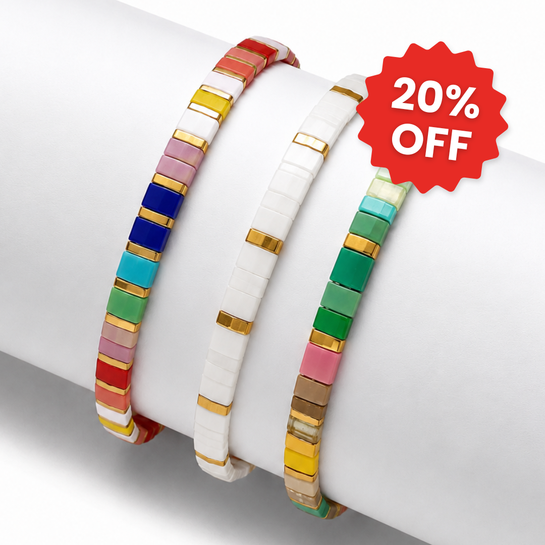 Carnival set of 3 Miyuki bracelets: bright multicolour tile beads