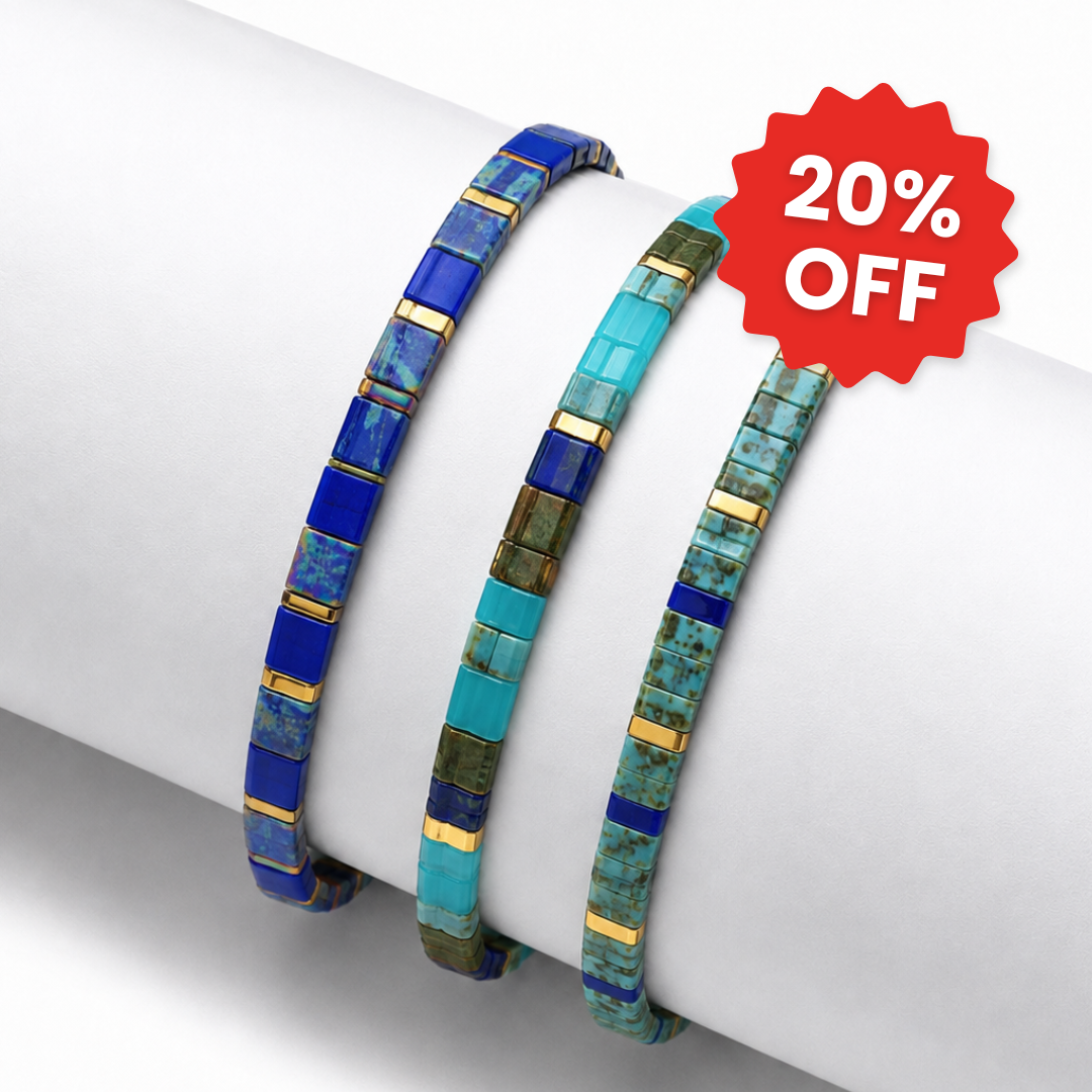Deep Sea set of 3 Miyuki bracelets: navy, olive and aqua tile beads