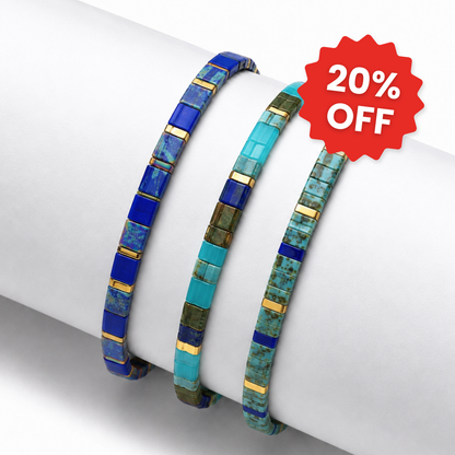 Deep Sea set of 3 Miyuki bracelets: navy, olive and aqua tile beads