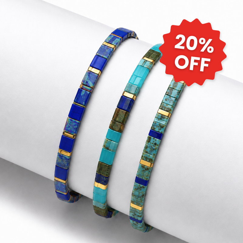Deep Sea set of 3 Miyuki bracelets: navy, olive and aqua tile beads