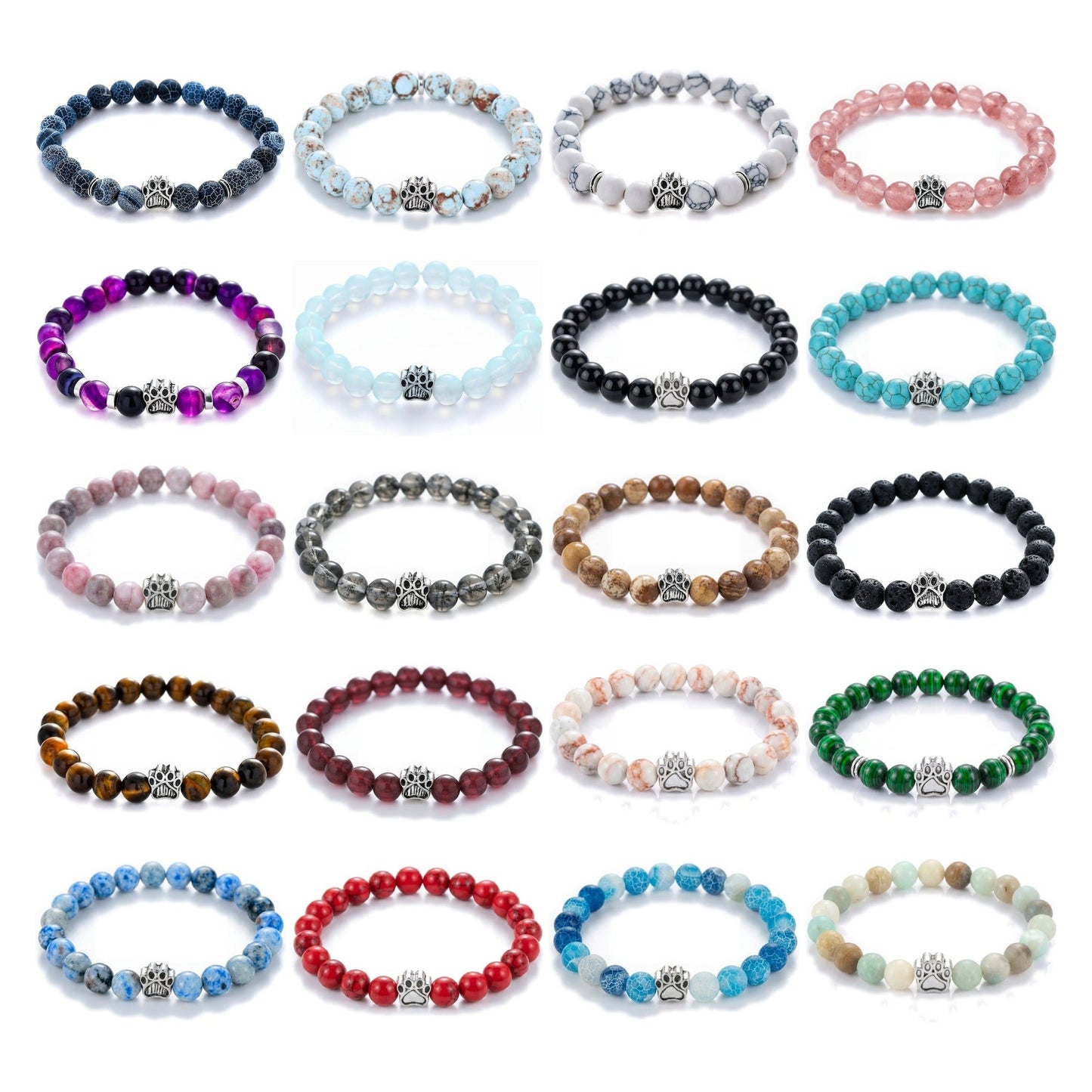 The twenty bestselling Rescue Paws bracelets included in this set, each with a silver-tone paw bead