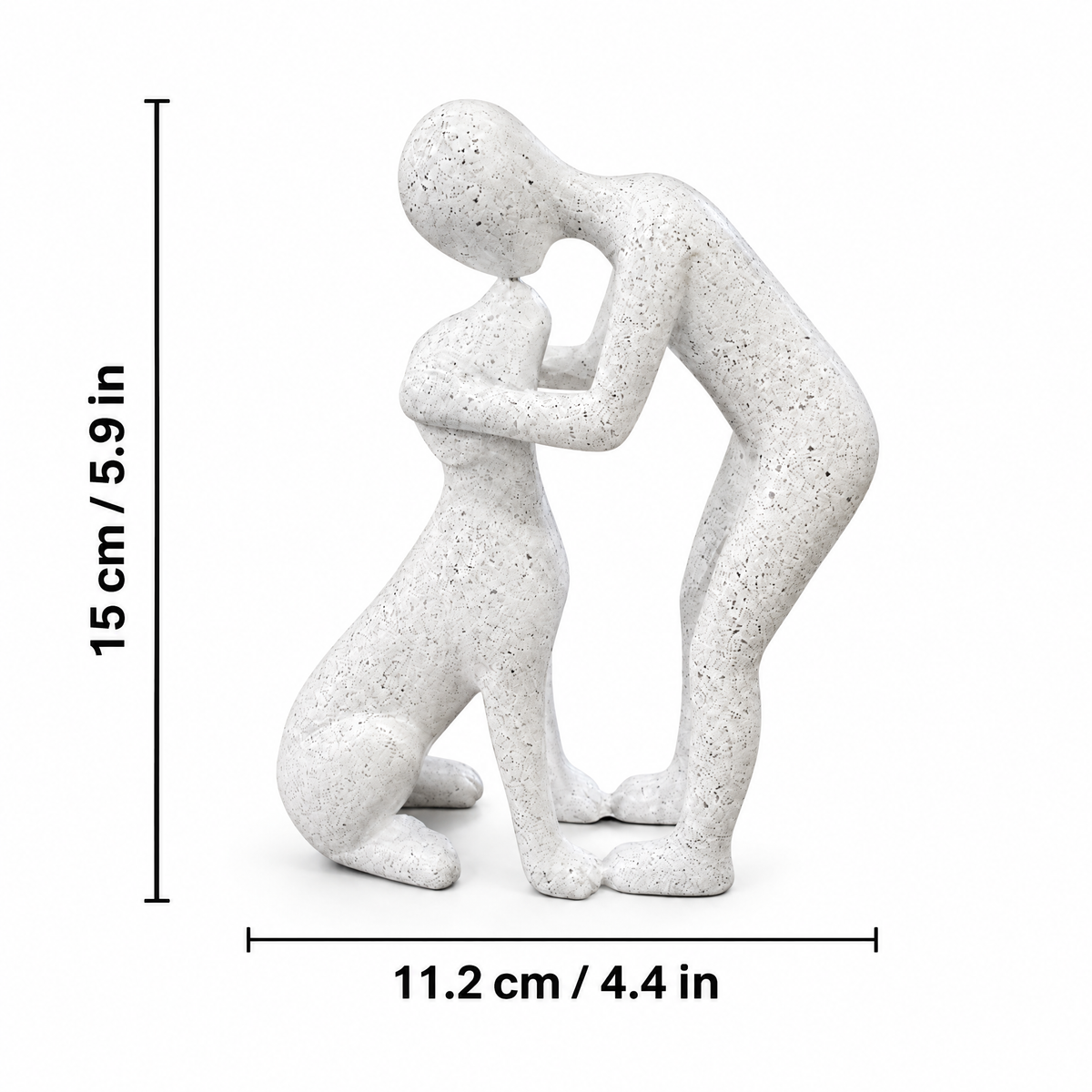 Warm Embrace Statue size: 11.2 cm (4.4 in) wide, 15 cm (5.9 in) high