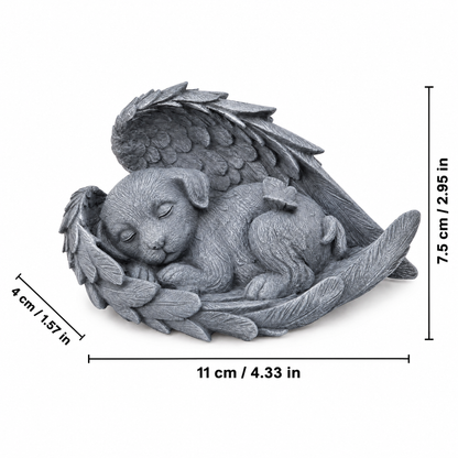 Sleeping Angel Puppy Statue size: 11 cm (4.33 in) long, 7.5 cm (2.95 in) high, 4 cm (1.57 in) deep