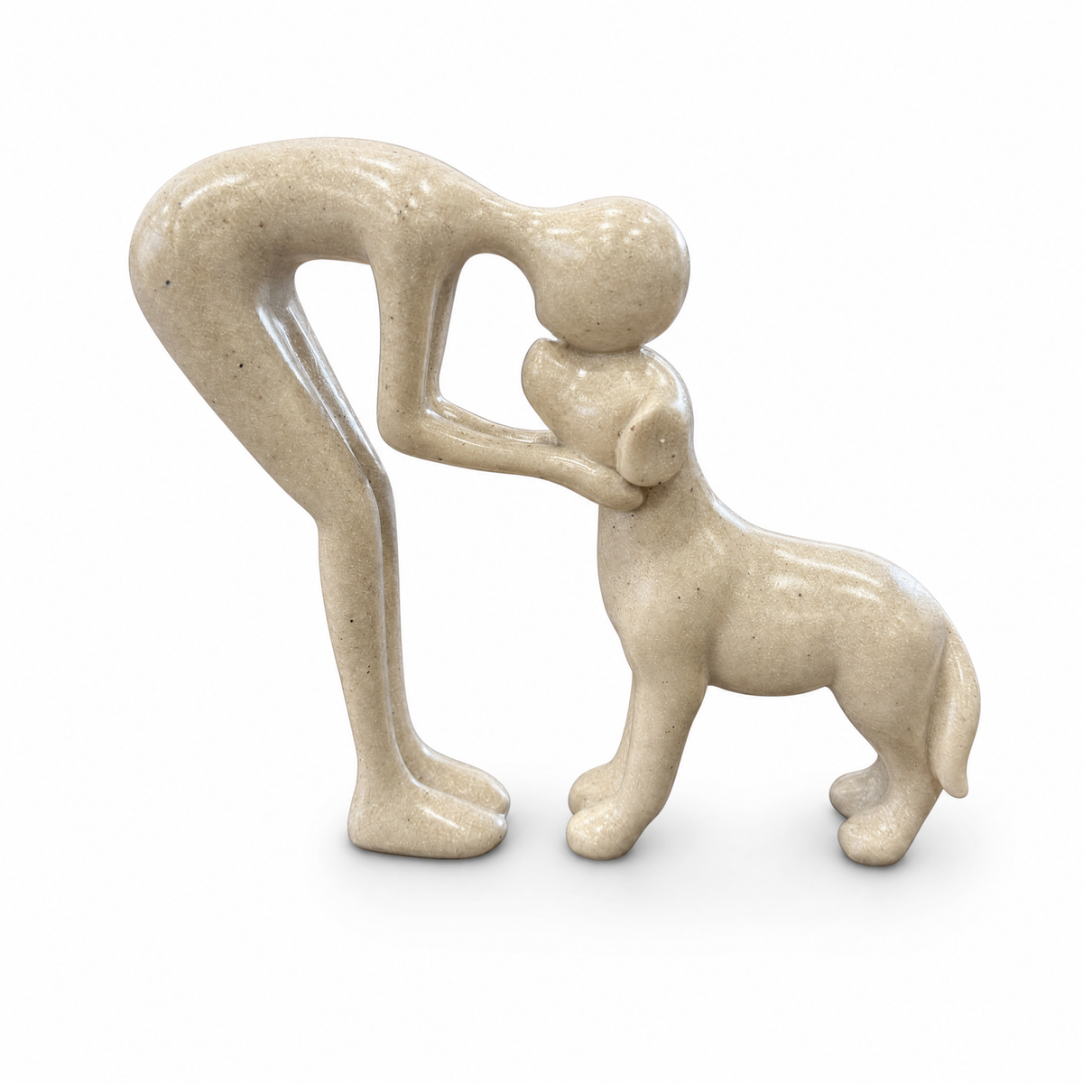 Forever Bond Statue (Sand): a person and a dog sharing a quiet moment, speckled sand finish