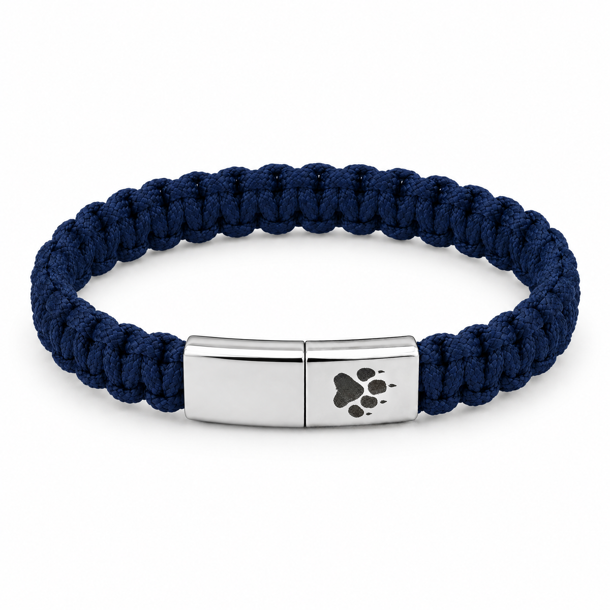 Harbor Men's Bracelet: navy woven cord with a silver-tone clasp featuring a paw print