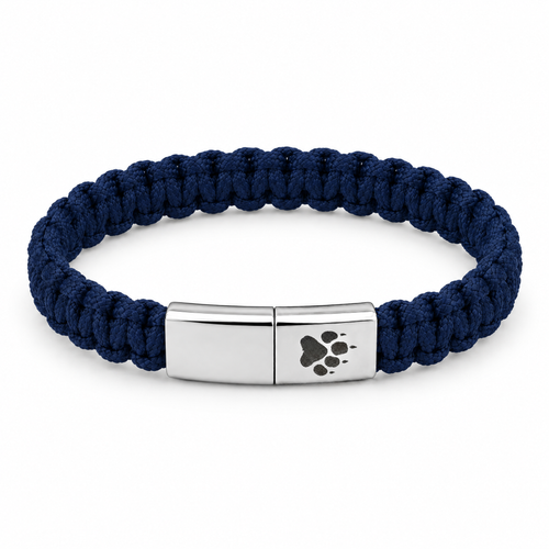 Harbor Men's Bracelet: navy woven cord with a silver-tone clasp featuring a paw print