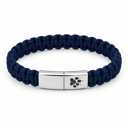 Harbor Men's Bracelet: navy woven cord with a silver-tone clasp featuring a paw print