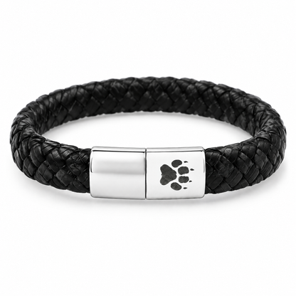 Ranger Men's Bracelet: black braided strap with a silver-tone clasp featuring a paw print