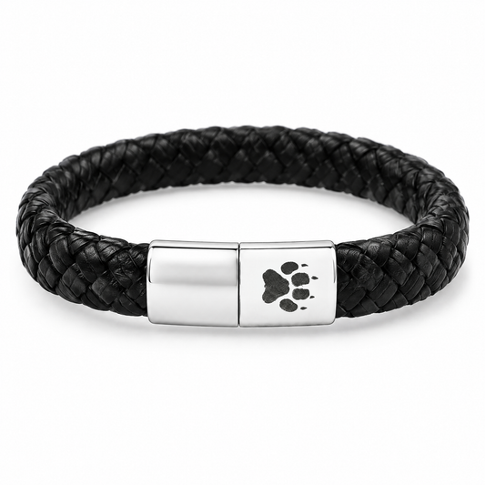 Ranger Men's Bracelet: black braided strap with a silver-tone clasp featuring a paw print