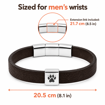 Sized for men's wrists: 20.5 cm (8.1 in), extension link included for 21.7 cm (8.5 in)
