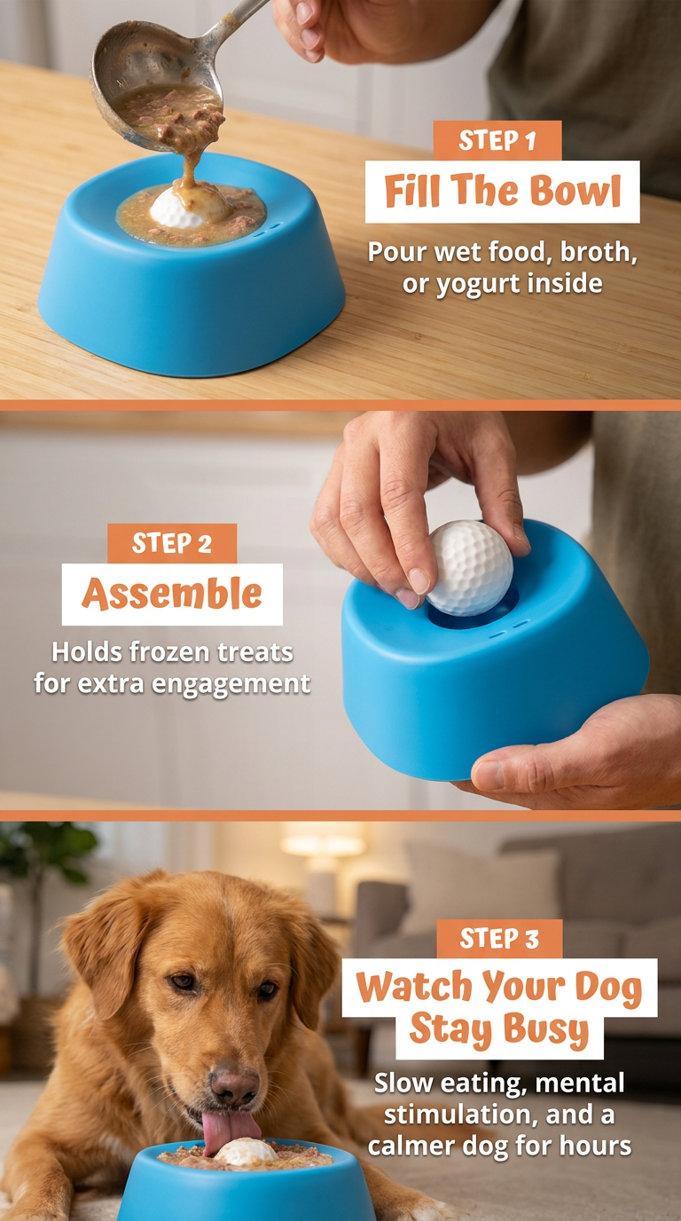 Three steps to use the Slow Feeder Bowl