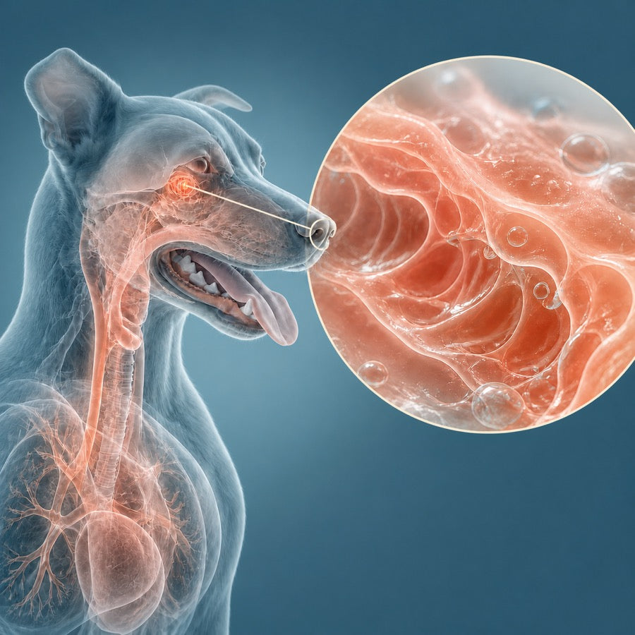 Medical visualization of a dog's airway with a magnified internal structure