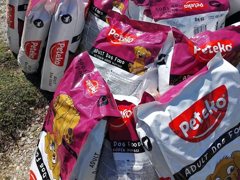 Bags of dog food delivered to one of our local partners